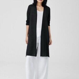 Eileen Fisher Minimalist Linen Longline Open Cardigan Duster Cardigan Black L